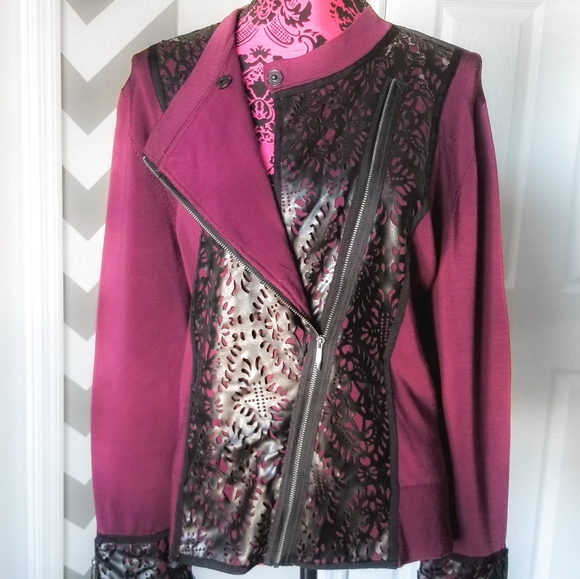 Naeem Khan Lasercut Knit Moto Jacket - Picture 4 of 9